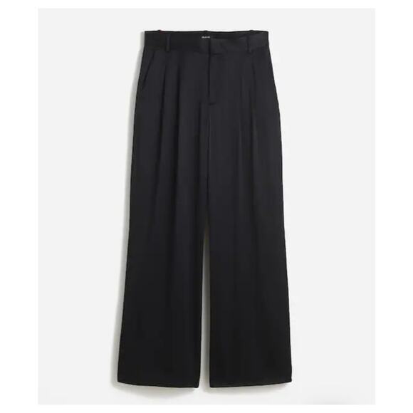 NWT Madewell The Harlow Superwide-Leg In Stretch Satin Holiday Black 6 - Picture 4 of 11